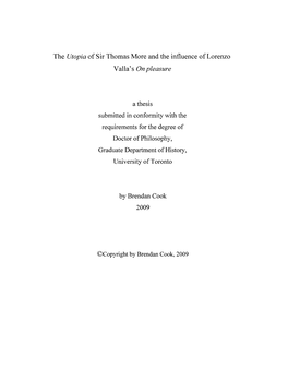 The Utopia of Sir Thomas More and the Influence of Lorenzo Valla's on Pleasure