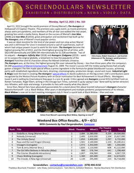 Weekend Box Office Results… 4/9 – 4/11 with Comments by Paul Dergarabedian, Comscore Per Theatre Rank Title Week Theatres Wknd $ Total $ Average $ 1 Godzilla Vs