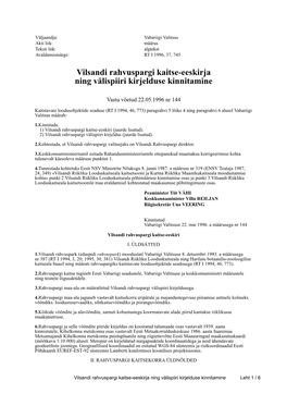 Vilsandi Rahvuspargi Kaitse-Eeskirja Ning Välispiiri Kirjelduse Kinnitamine