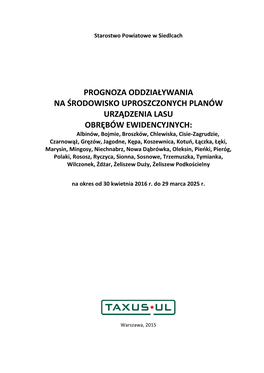 Prognoza Oddziaływania Na Środowisko Uproszczonych Planów Urządzenia Lasu