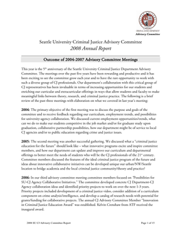 Seattle University Criminal Justice Advisory Committee 2008 Annual Report