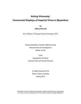 Ceremonial Displays of Imperial Virtue in Byzantium