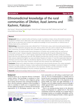 Ethnomedicinal Knowledge of the Rural Communities of Dhirkot, Azad