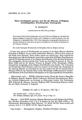 Cerithiopsis Species, Belgium (Cerithiopsidae, Gastropoda) Marquet Cerithiopsis (C.) Vogeli W. Janssen, 1967, Fig. Antwerp, Belg