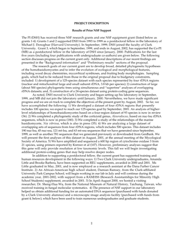 PROJECT DESCRIPTION Results of Prior NSF Support the PI (DSH) Has Received Three NSF Research Grants and One NSF Equipment Grant