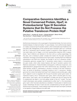 Comparative Genomics Identifies a Novel Conserved Protein, Hpat, In