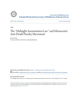 And Minnesota's Anti-Death Penalty Movement, 1849-1911