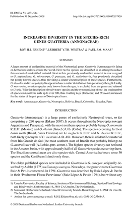 Increasing Diversity in the Species-Rich Genus Guatteria (Annonaceae)