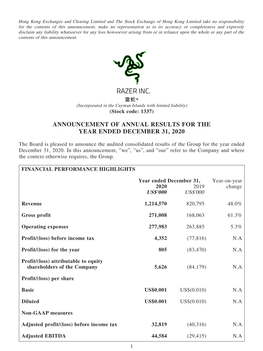 RAZER INC. 雷蛇* (Incorporated in the Cayman Islands with Limited Liability) (Stock Code: 1337)