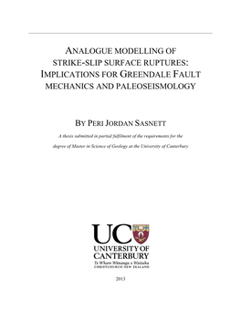 Analogue Modelling of Strike-Slip Surface Ruptures: Implications for Greendale Fault Mechanics and Paleoseismology