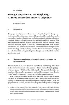 History, Comparativism, and Morphology: Al-Suyūṭī and Modern Historical Linguistics