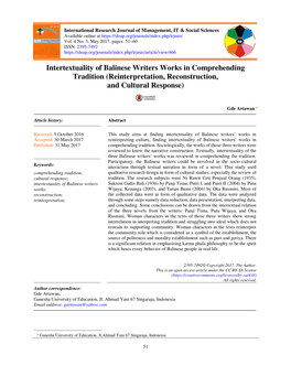 Intertextuality of Balinese Writers Works in Comprehending Tradition (Reinterpretation, Reconstruction, and Cultural Response)