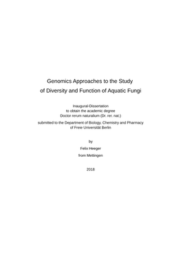 Genomics Approaches to the Study of Diversity and Function of Aquatic Fungi