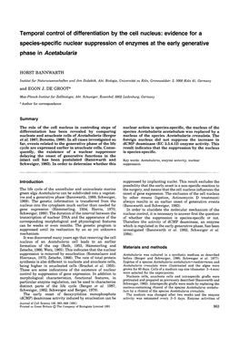 Temporal Control of Differentiation by the Cell Nucleus: Evidence for a Species-Specific Nuclear Suppression of Enzymes at the Early Generative Phase in Acetabularia