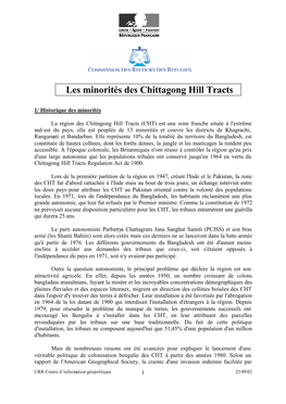 Les Minorités Des Chittagong Hill Tracts