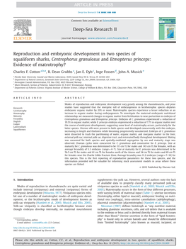 Reproduction and Embryonic Development in Two Species of Squaliform Sharks, Centrophorus Granulosus and Etmopterus Princeps: Evidence of Matrotrophy?