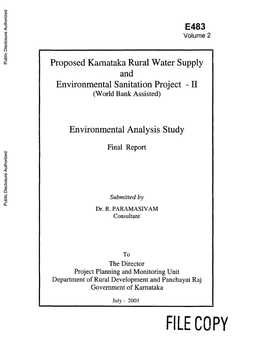 Proposed Karnataka Rural Water Supply and Environmental Sanitation Project - II (World Bank Assisted)