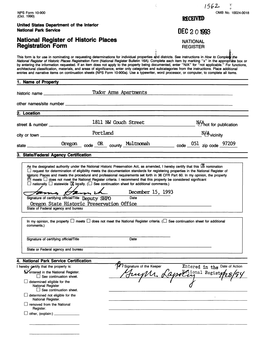 DEC 2 01993 National Register of Historic Places NATIONAL Registration Form REGISTER