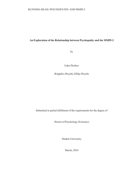 PSYCHOPATHY and MMPI-2 an Exploration of the Relationship