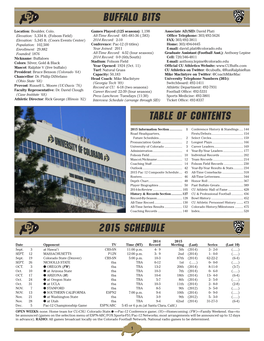Buffalo Bits 2015 Schedule Table of Contents