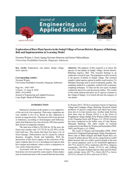 Exploration of Rare Plant Species in the Sudaji Village of Sawan District, Regency of Buleleng, Bali and Implementation in Learning Model