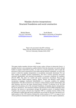 Mandate Election Interpretations: Structural Foundations and Social Construction