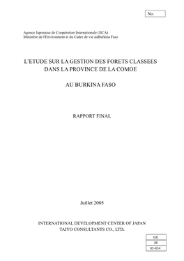 L'etude Sur La Gestion Des Forets Classees Dans La