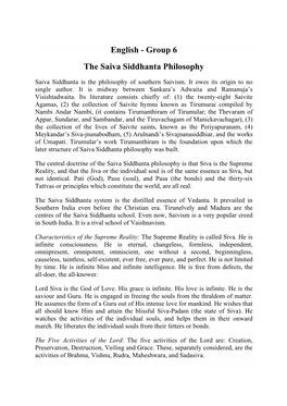 English - Group 6 the Saiva Siddhanta Philosophy