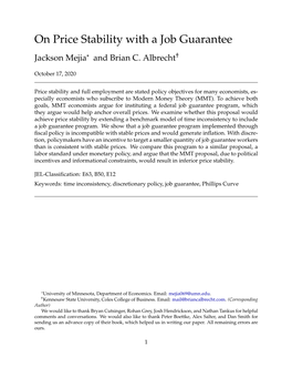 On Price Stability with a Job Guarantee Jackson Mejia* and Brian C