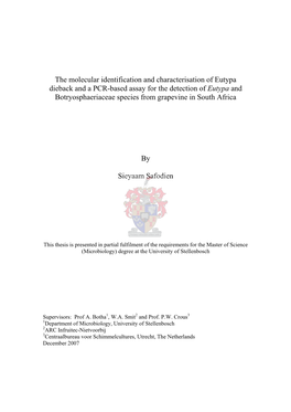 Eutypa Dieback and a PCR-Based Assay for the Detection of Eutypa and Botryosphaeriaceae Species from Grapevine in South Africa