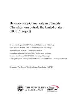 Heterogeneity/Granularity in Ethnicity Classifications (HGEC) Outside the U.S