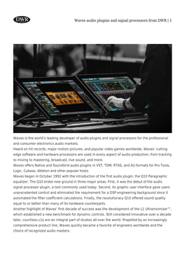Waves Audio Plugins and Signal Processors from DWR | 1