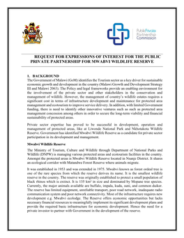 Request for Expressions of Interest for the Public Private Partnership for Mwabvi Wildlife Reserve