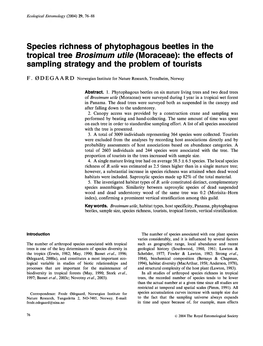 Species Richness of Phiytophiagous Beetles in the Tropical Tree Brosimum Utile (Ivioraceae): the Effects of Sampling Strategy and the Problem of Tourists