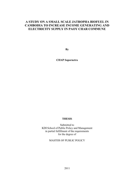 A Study on a Small Scale Jatropha Biofuel in Cambodia to Increase Income Generating and Electricity Supply in Paoy Char Commune