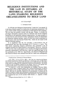 Historical Study of the Laws Enabling Religious Organizations to Hold Land