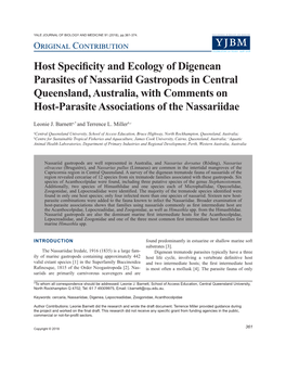 Host Specificity and Ecology of Digenean Parasites of Nassariid Gastropods in Central Queensland, Australia, with Comments on Ho