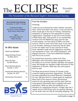 The Newsletter of the Barnard-Seyfert Astronomical Society