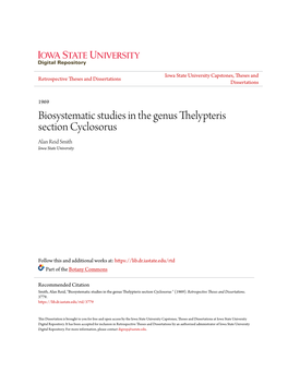 Biosystematic Studies in the Genus Thelypteris Section Cyclosorus Alan Reid Smith Iowa State University