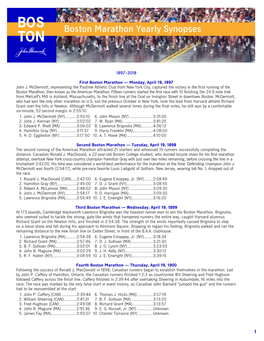 Boston Marathon Yearly Synopses