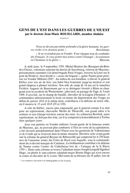 GENS DE L'est DANS LES GUERRES DE L'ouest Par Le Docteur Jean-Marie ROUILLARD, Membre Titulaire