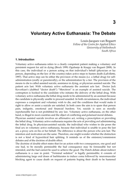 Voluntary Active Euthanasia: the Debate