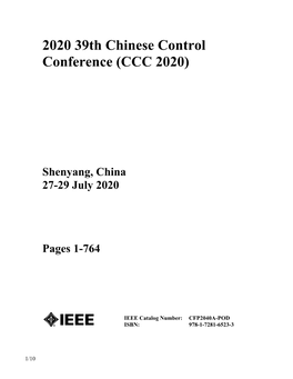 2020 39Th Chinese Control Conference (CCC