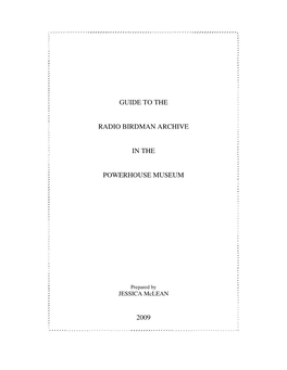 Guide to the Radio Birdman Archive in the Powerhouse Museum 2009