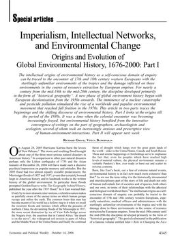 Imperialism, Intellectual Networks, and Environmental Change Origins and Evolution of Global Environmental History, 1676-2000: Part I