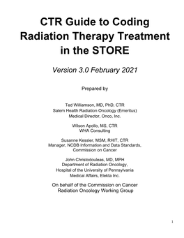 CTR Guide to Coding Radiation Therapy Treatment in the STORE