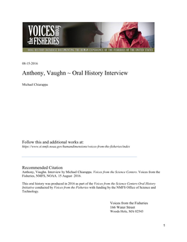 Anthony, Vaughn ~ Oral History Interview