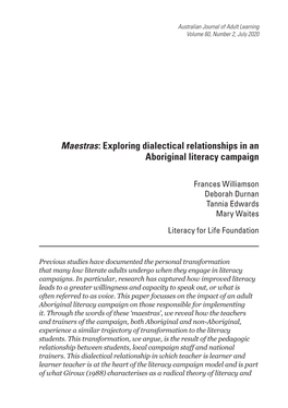 Maestras: Exploring Dialectical Relationships in an Aboriginal Literacy Campaign