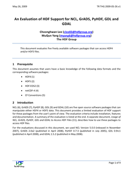 An Evaluation of HDF Support for NCL, Grads, Pyhdf, GDL and GDAL