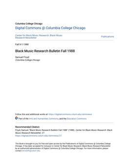 Black Music Research Bulletin Fall 1988